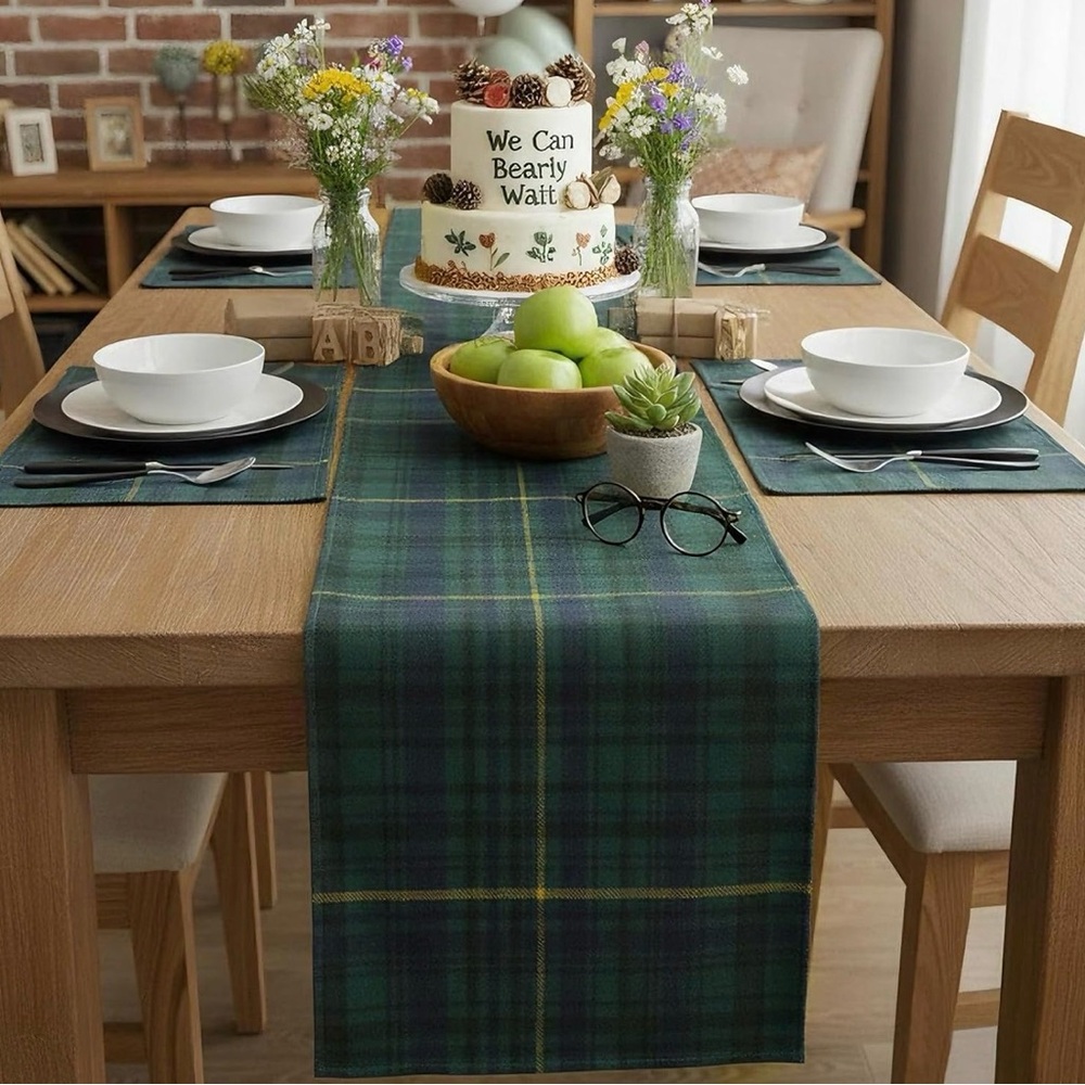 Tartan Green Plaid Table Runner Lot of 3